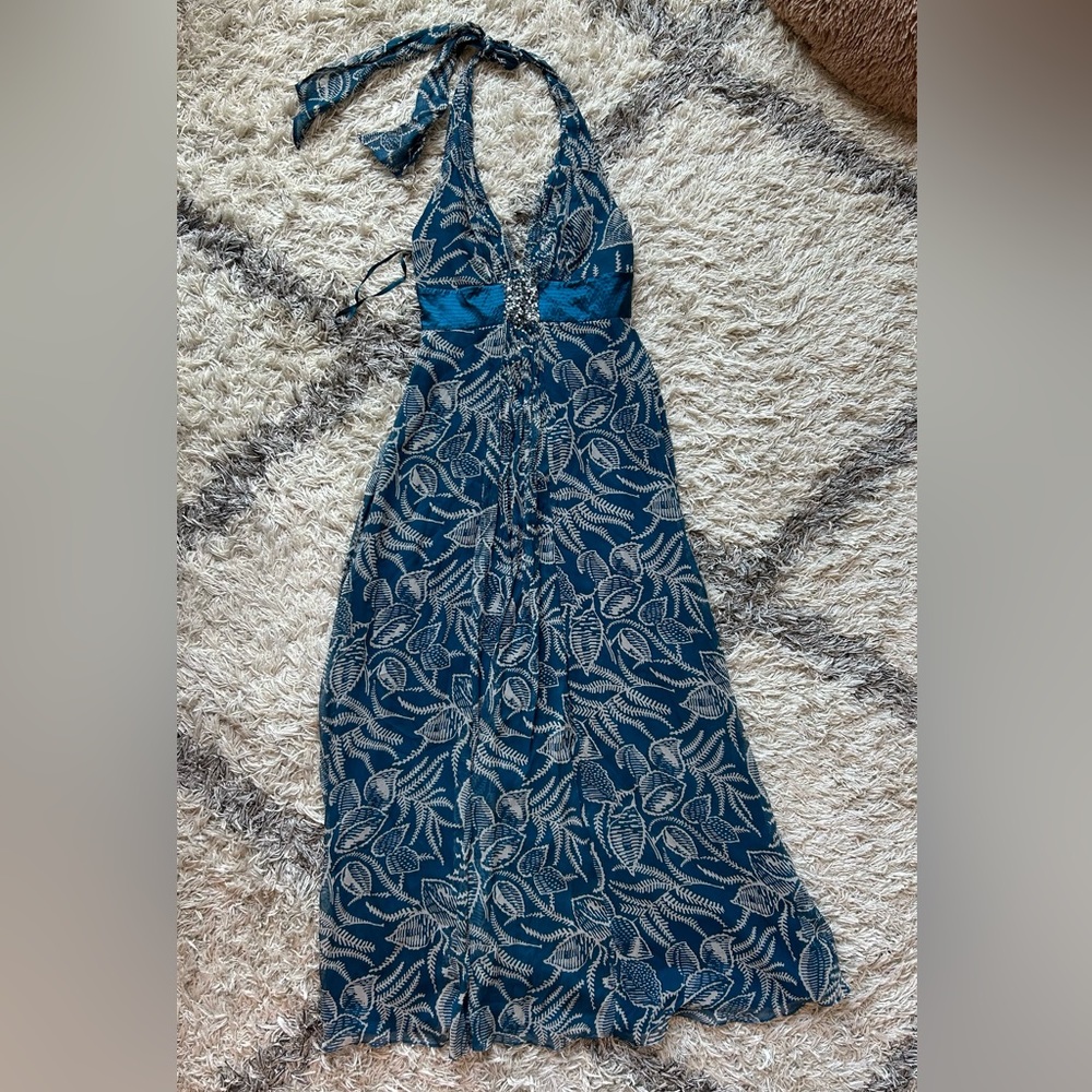 NWOT BCBGMaxAzria Blue Halter Maxi Dress